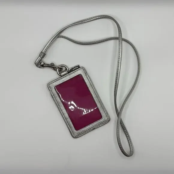 Coach Signature Optic Lurex ID Lanyard Raspberry Pink Silver Badge Holder - Picture 2 of 3